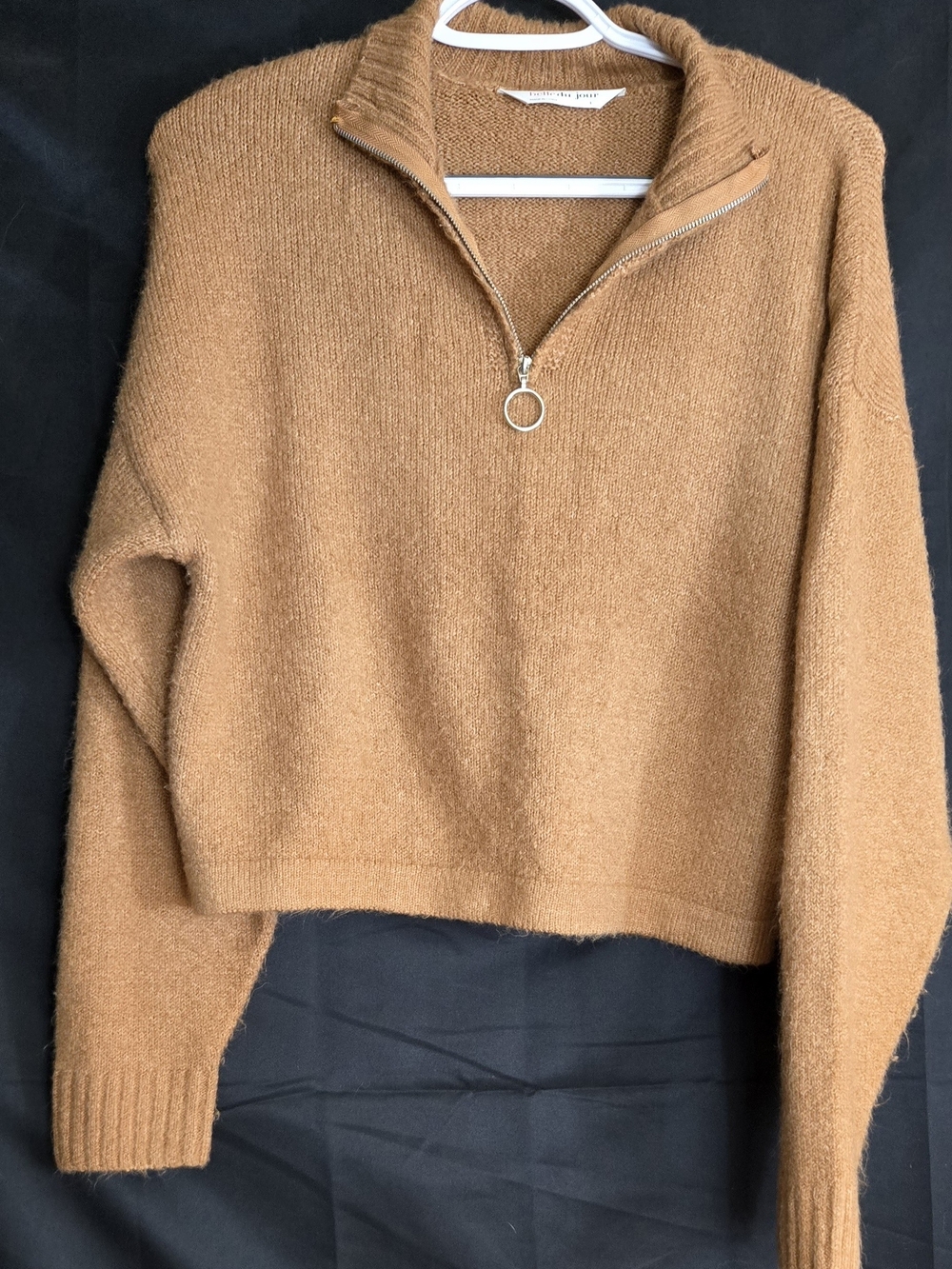 Cropped Half-Zip Sweater in Camel #561